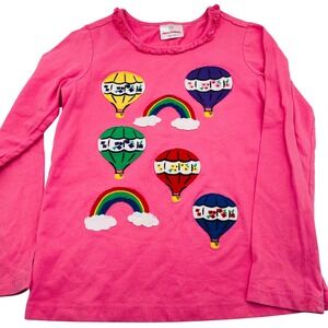 Hanna Andersson Pink Hot Air Balloon Rainbow Appliqué LS Top Kids Size 130 (8)